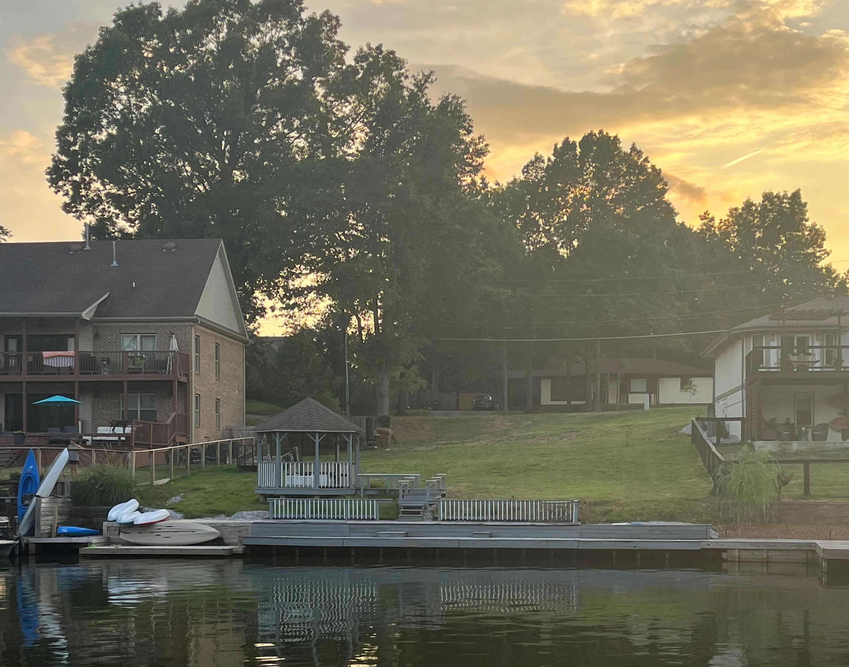 a view of a lake with a house