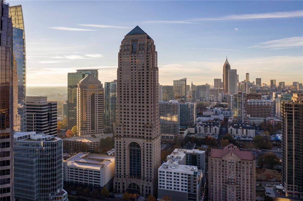 a view of city with tall buildings