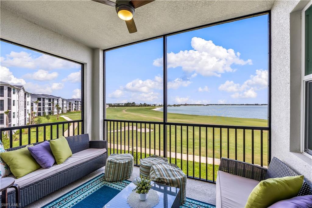 a balcony with furniture