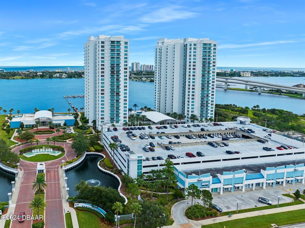 a view of a city with tall buildings