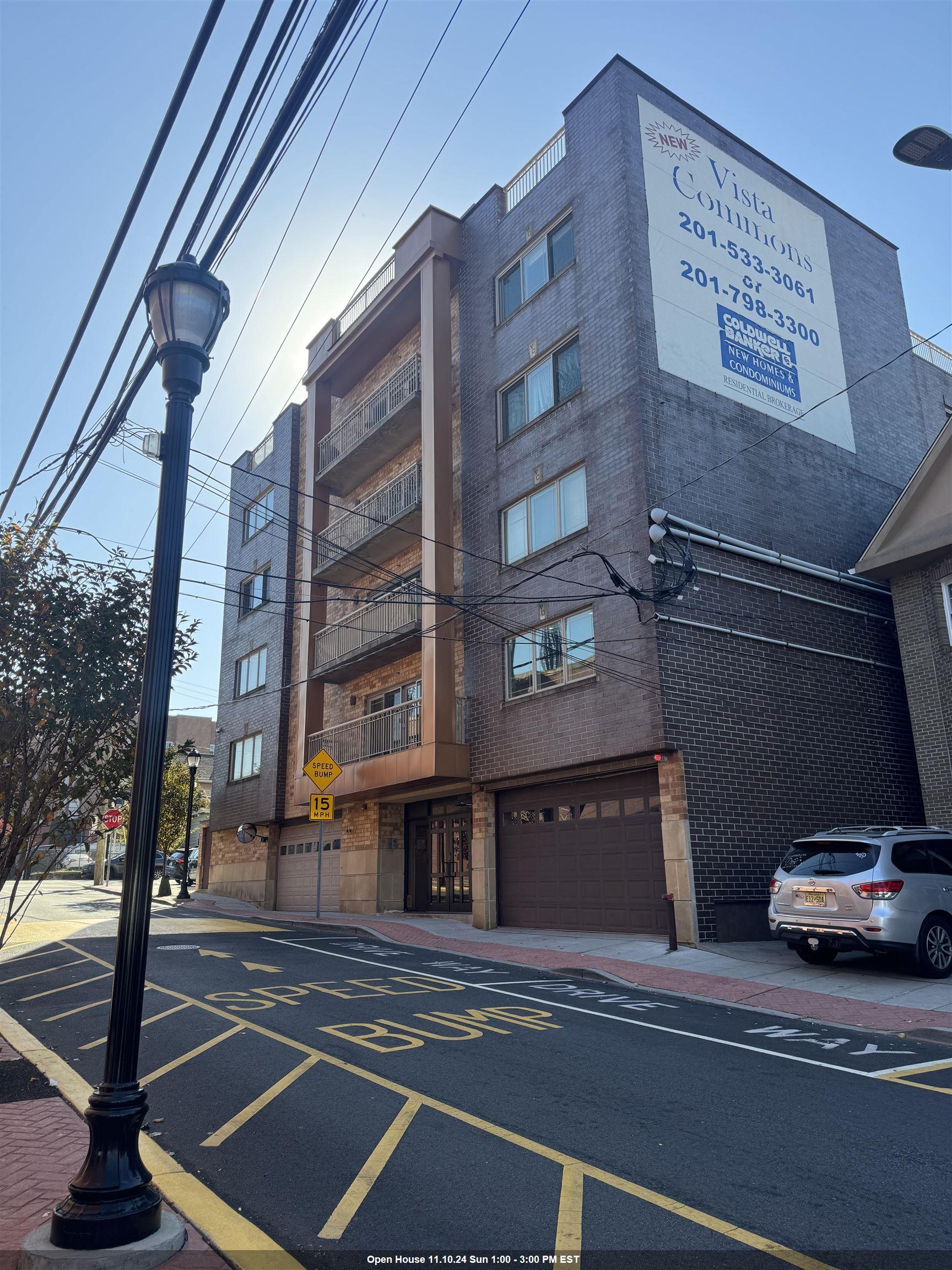 a view of a building on the street