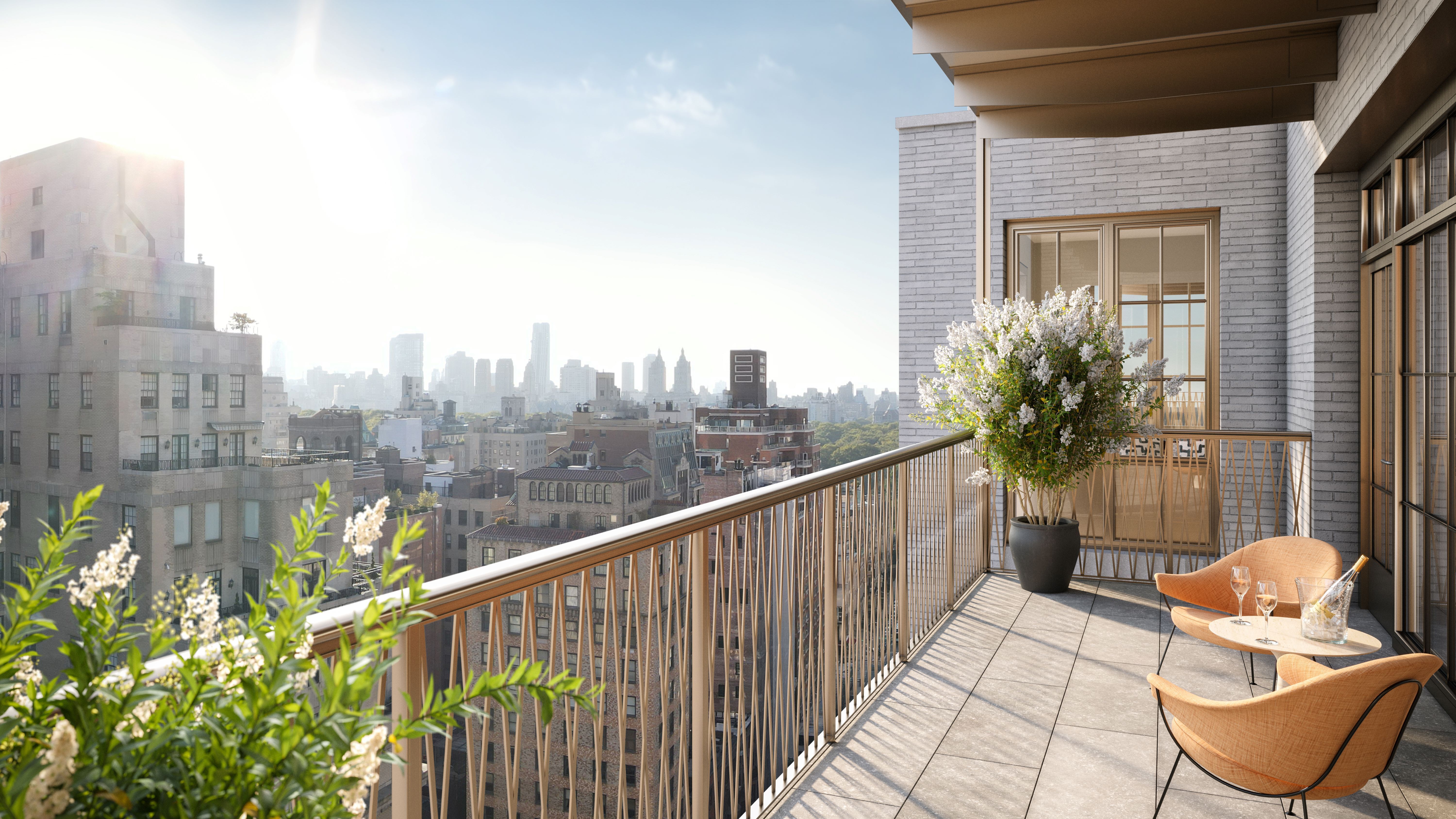 a view of balcony with chair and potted plant