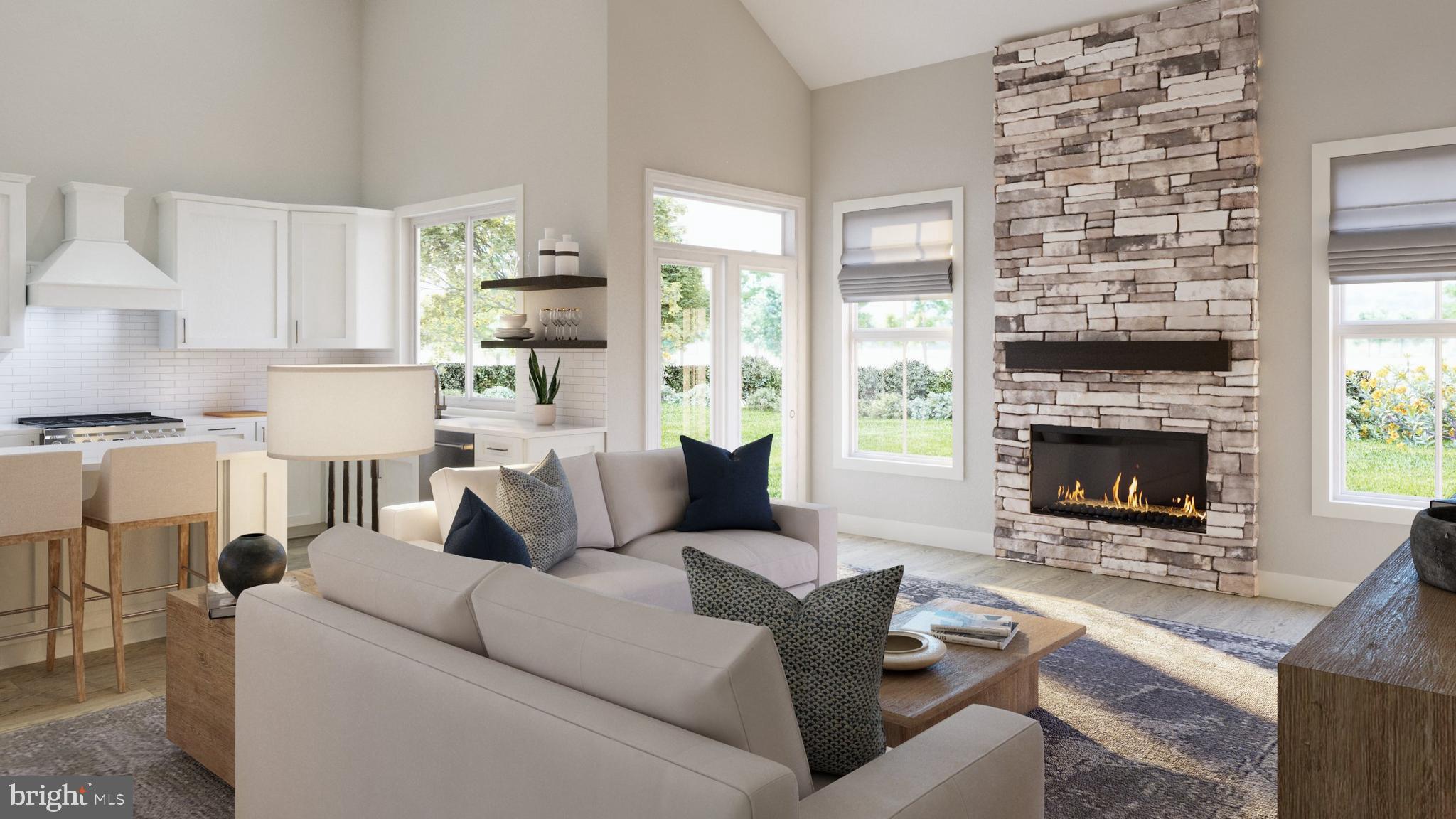 a living room with furniture a window and a fireplace