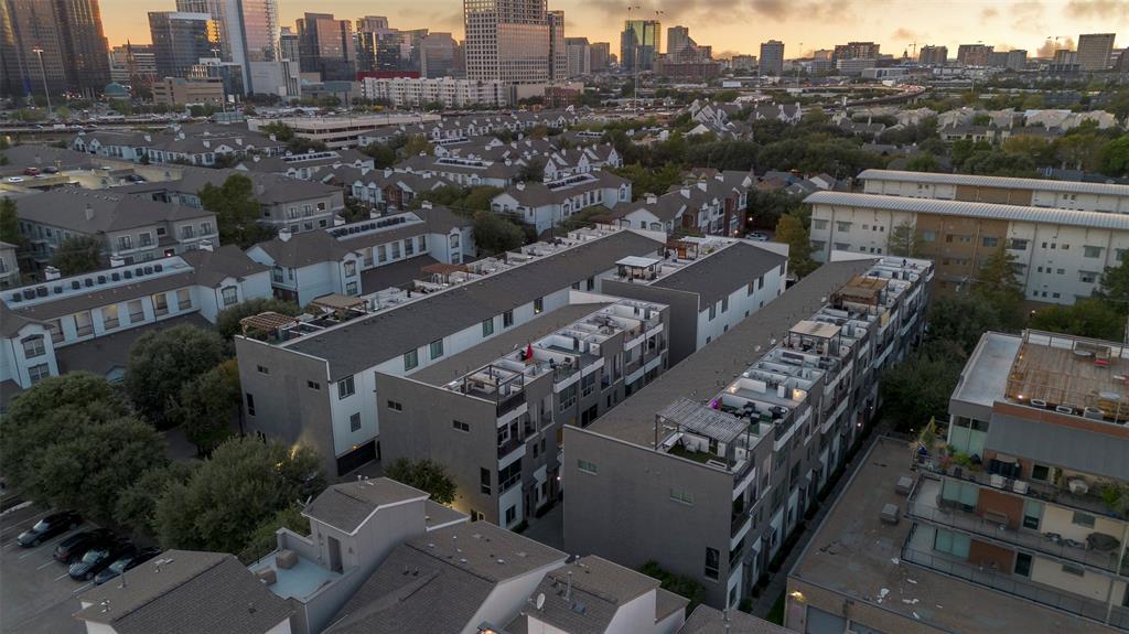 a city view with tall buildings