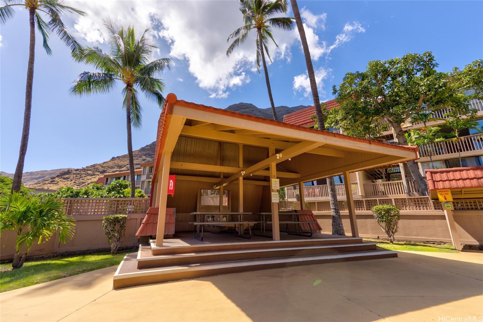 Outdoor entertaining area by pool.