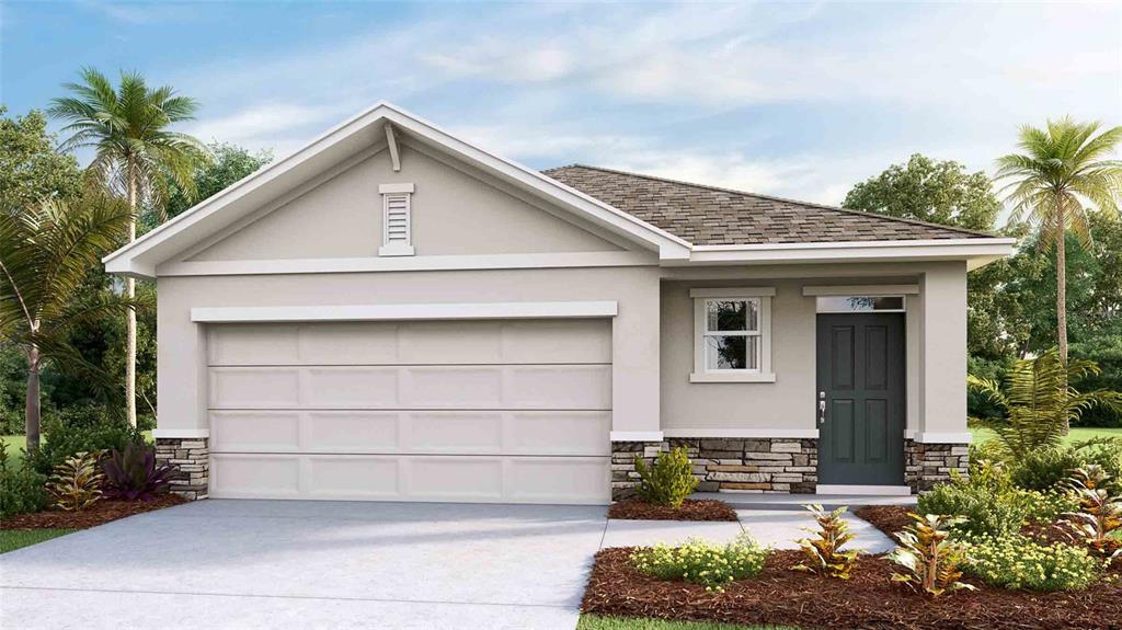 a front view of a house with a garage