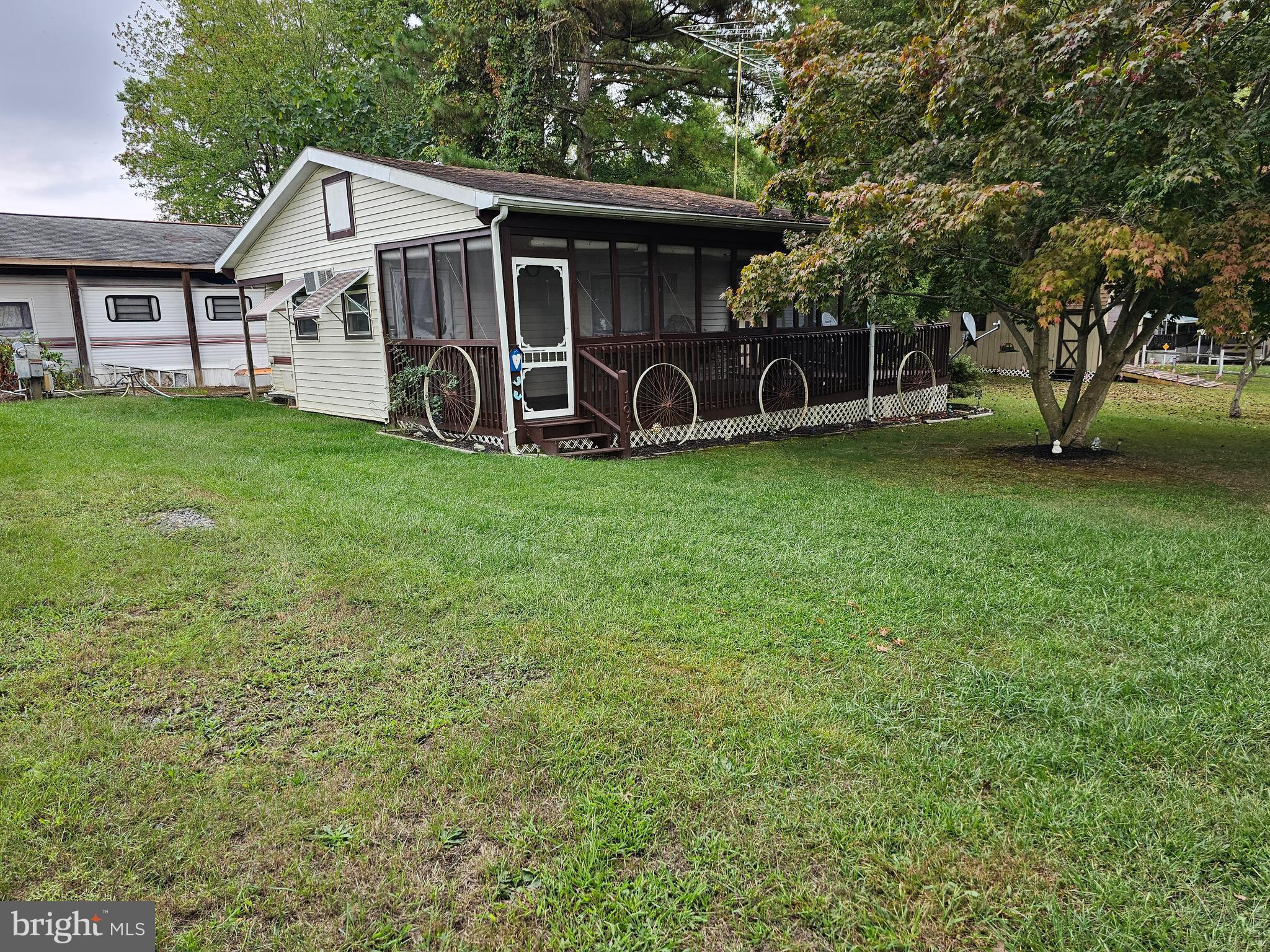 a view of a house with backyard and a tree