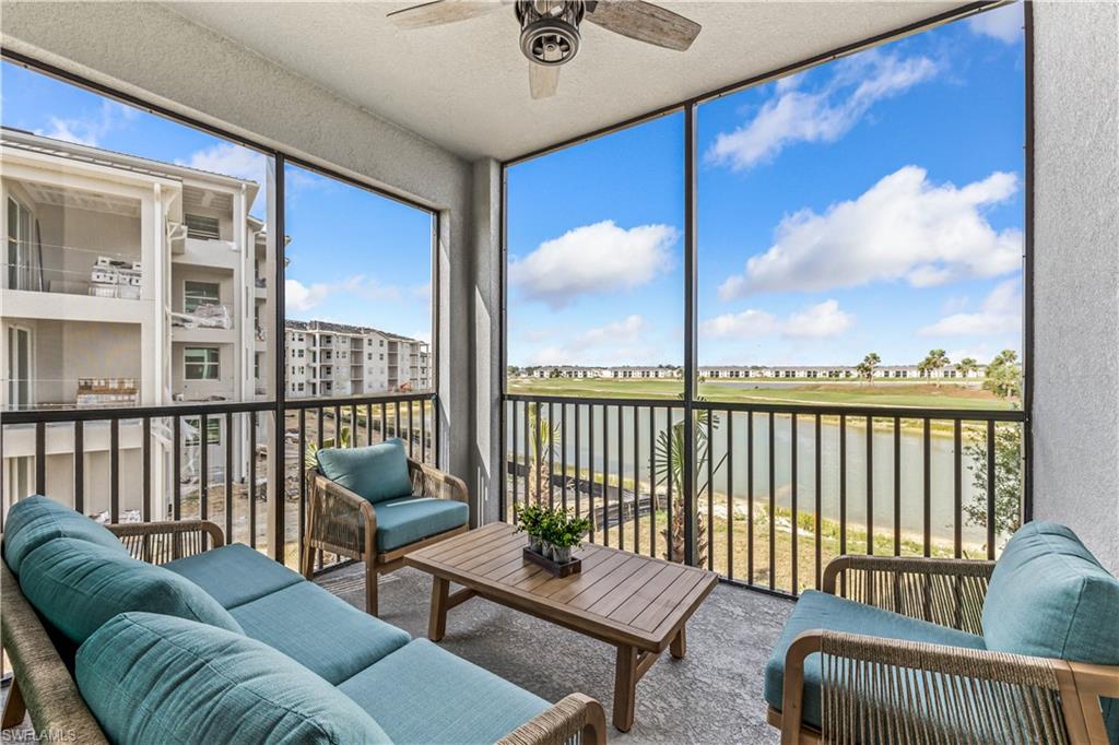 a balcony with furniture