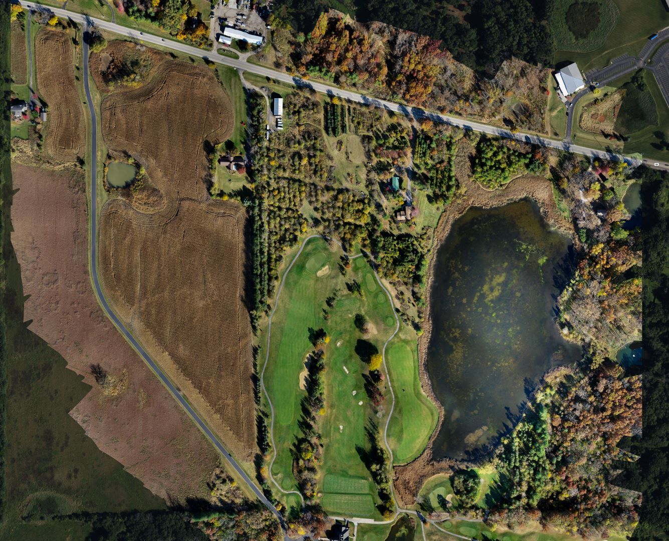 an aerial view of a residential houses