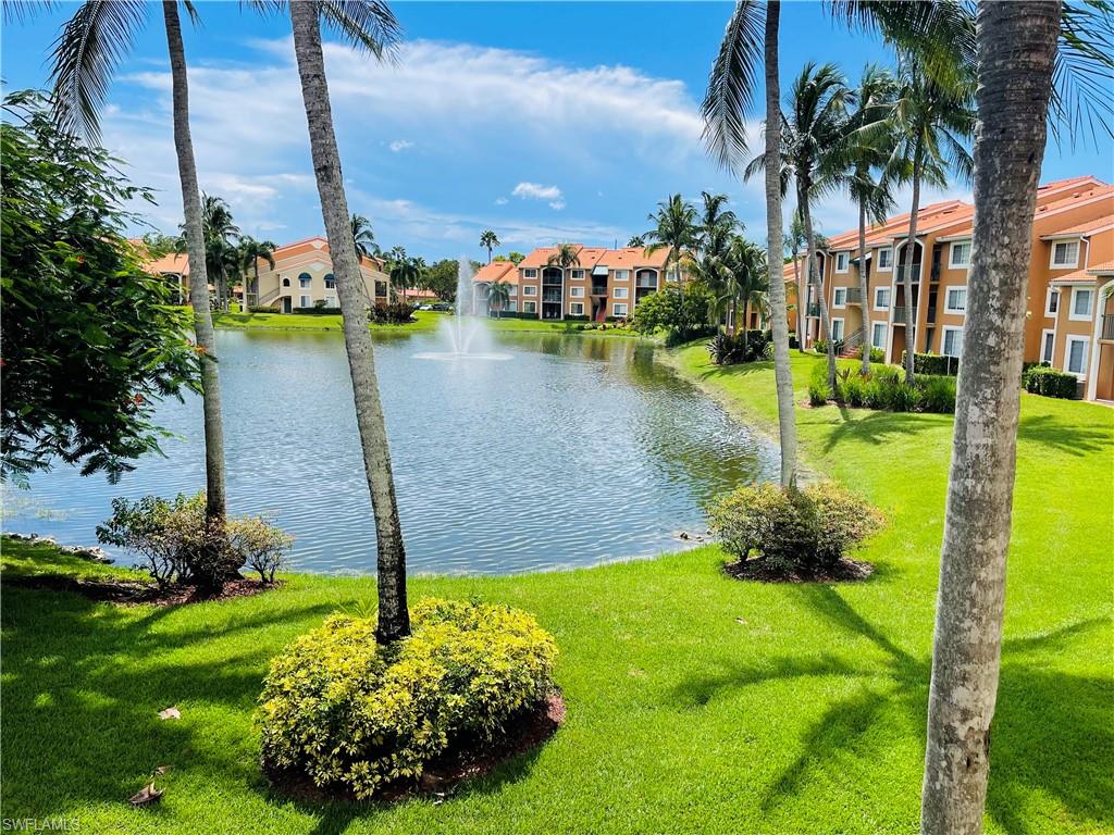 a view of a garden with a lake view