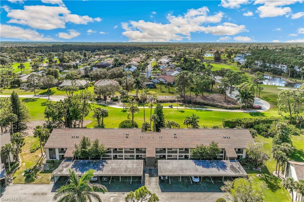 Aerial view of front of the unit building overlooking the golf course