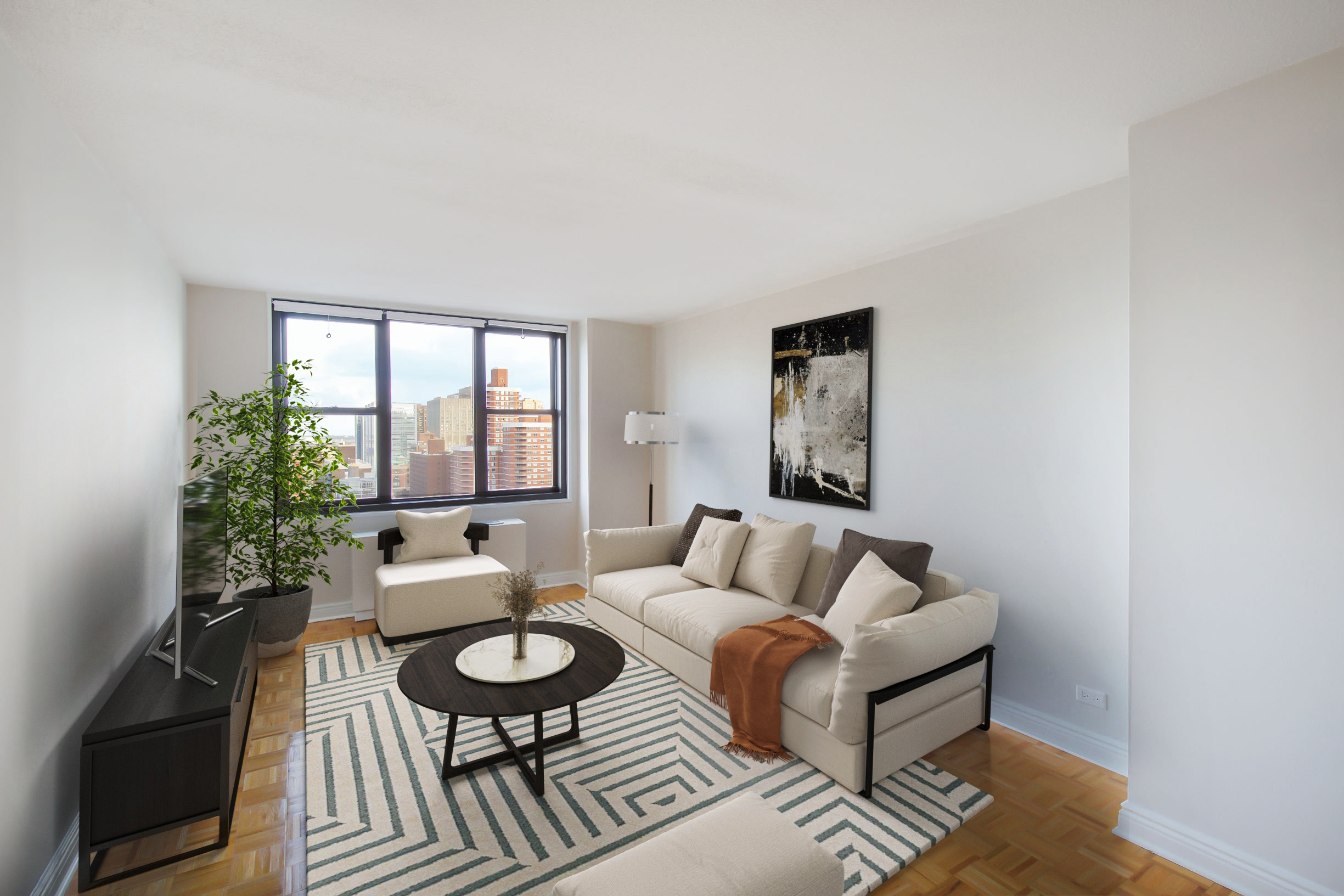 a living room with furniture and a window