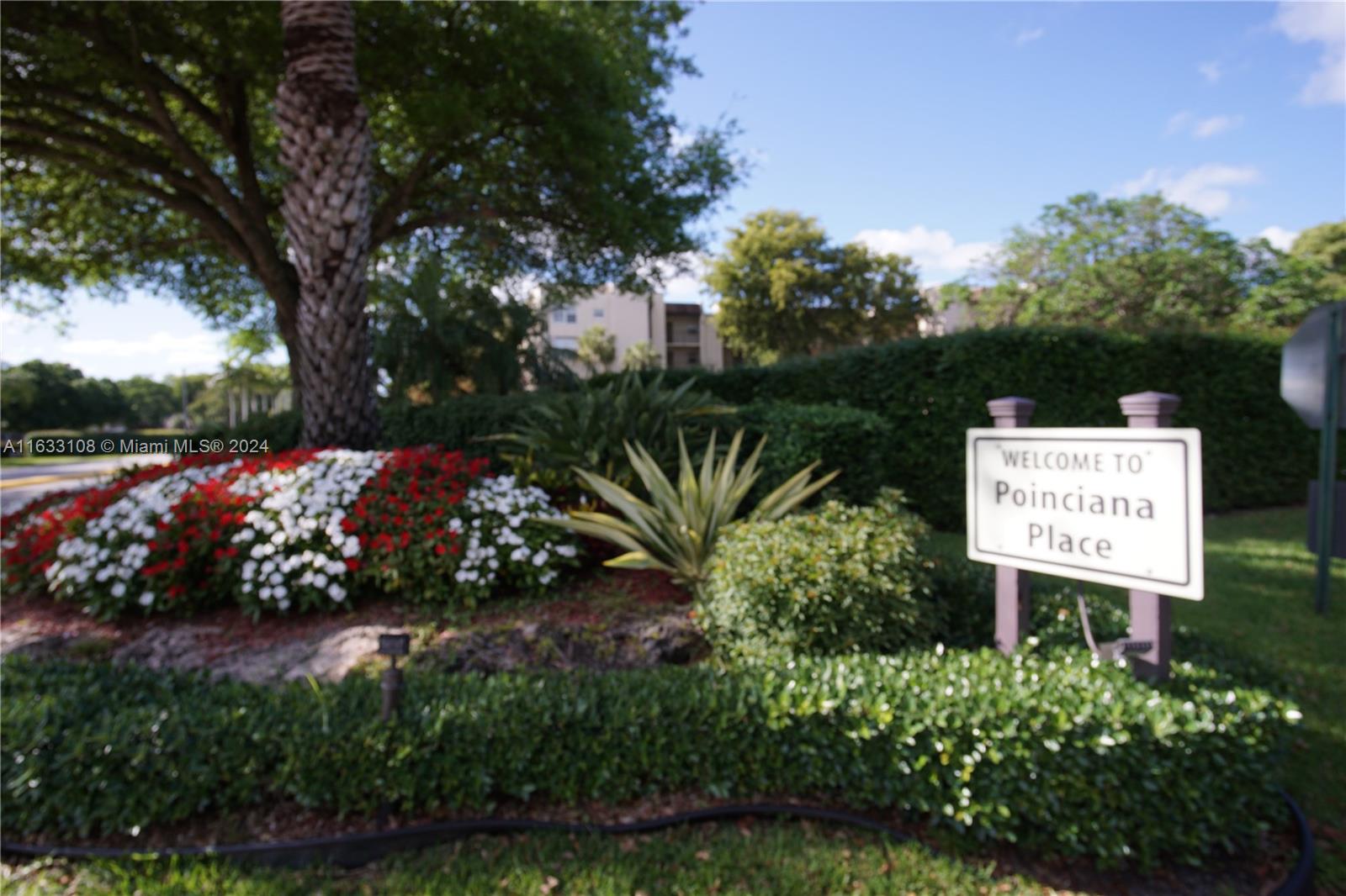 a view of a sign in a garden