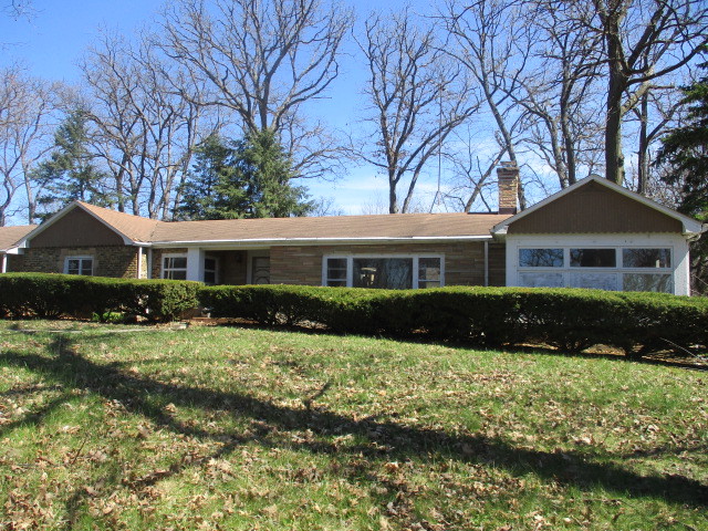 a front view of a house with a yard and green space