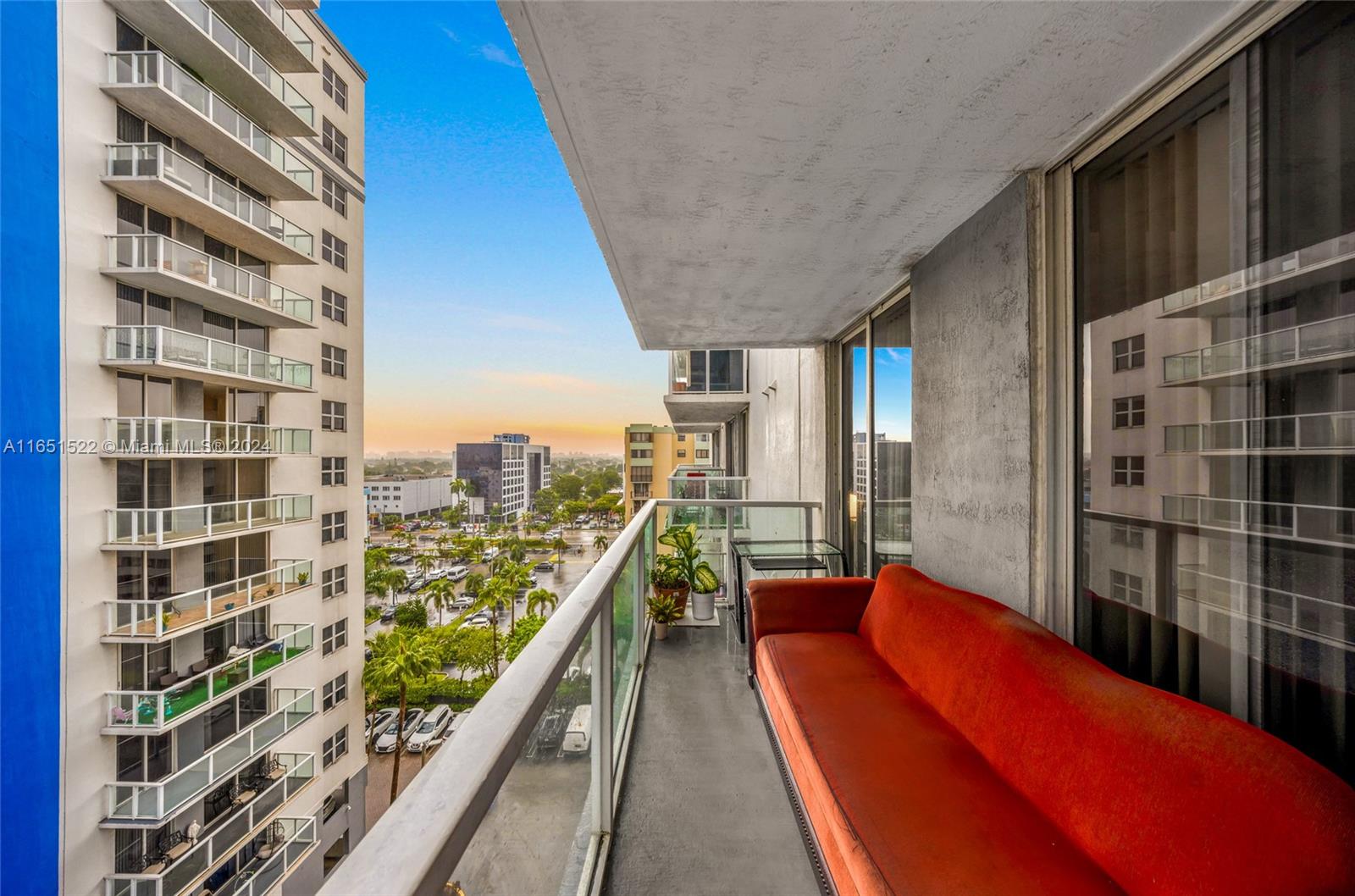 a balcony with view of city view