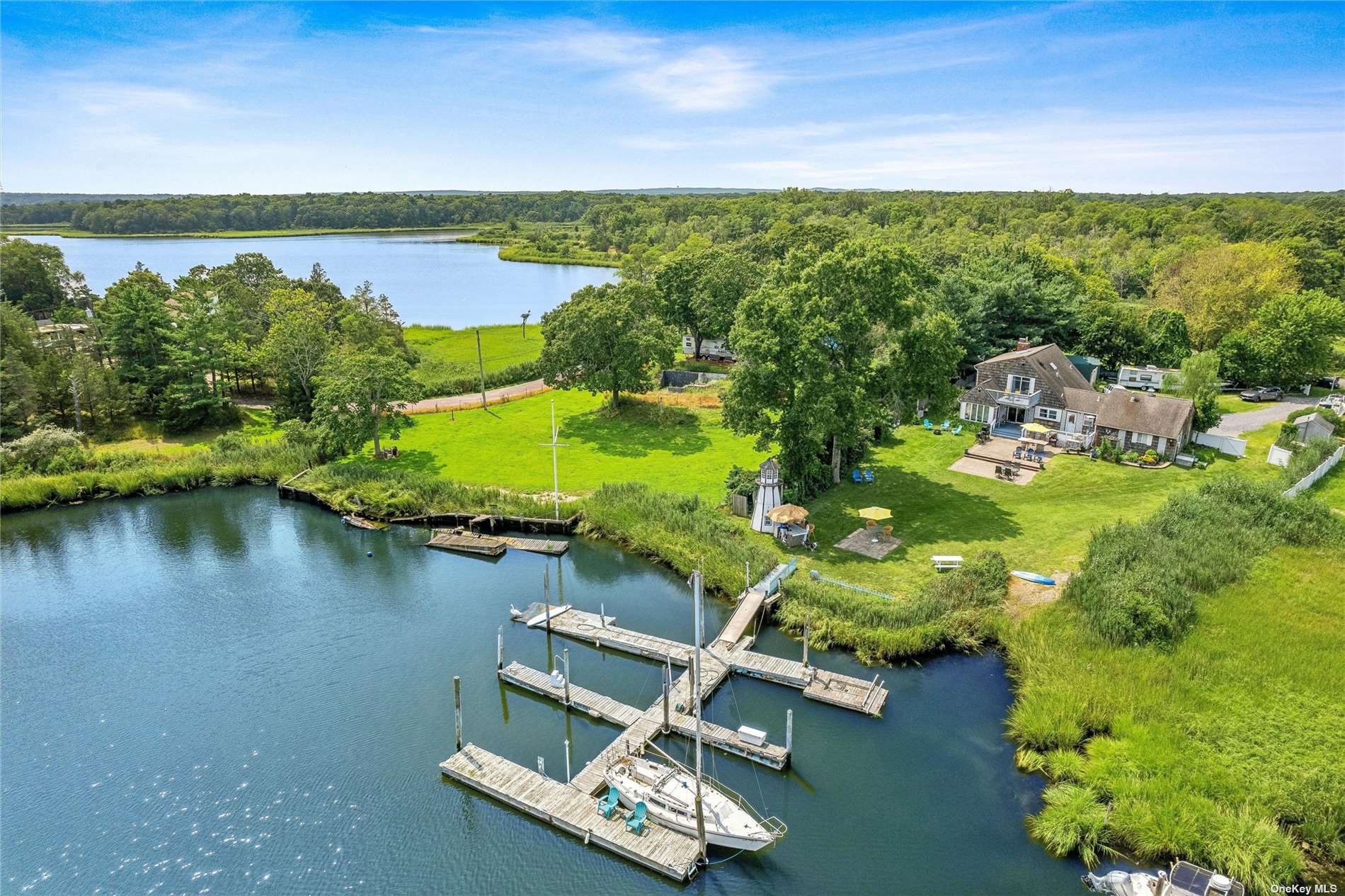 a view of a lake with a houses