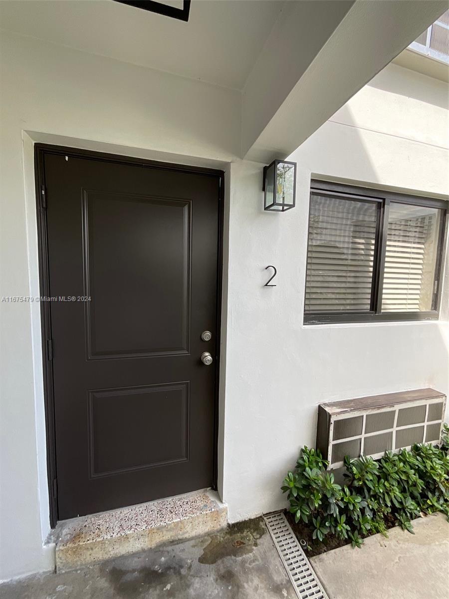 a potted plant in front of a door