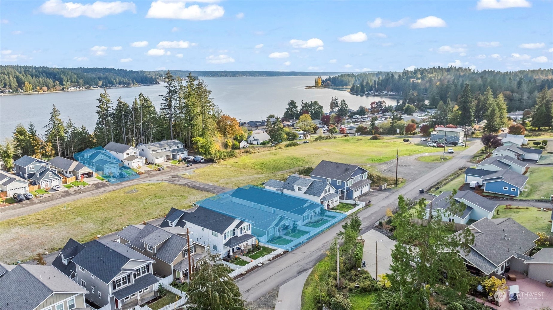 a view of a swimming pool and lake view