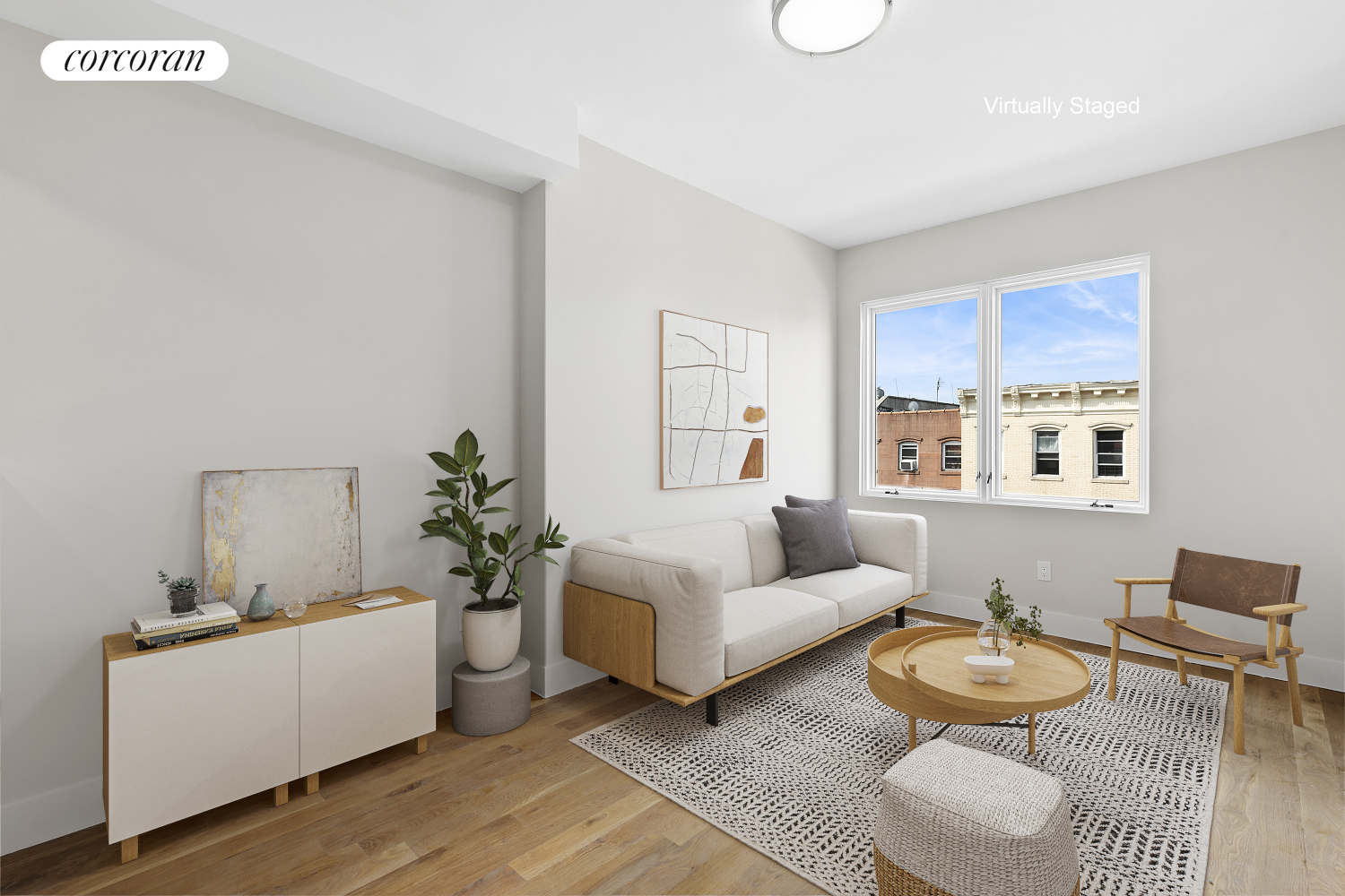 a living room with furniture and a table