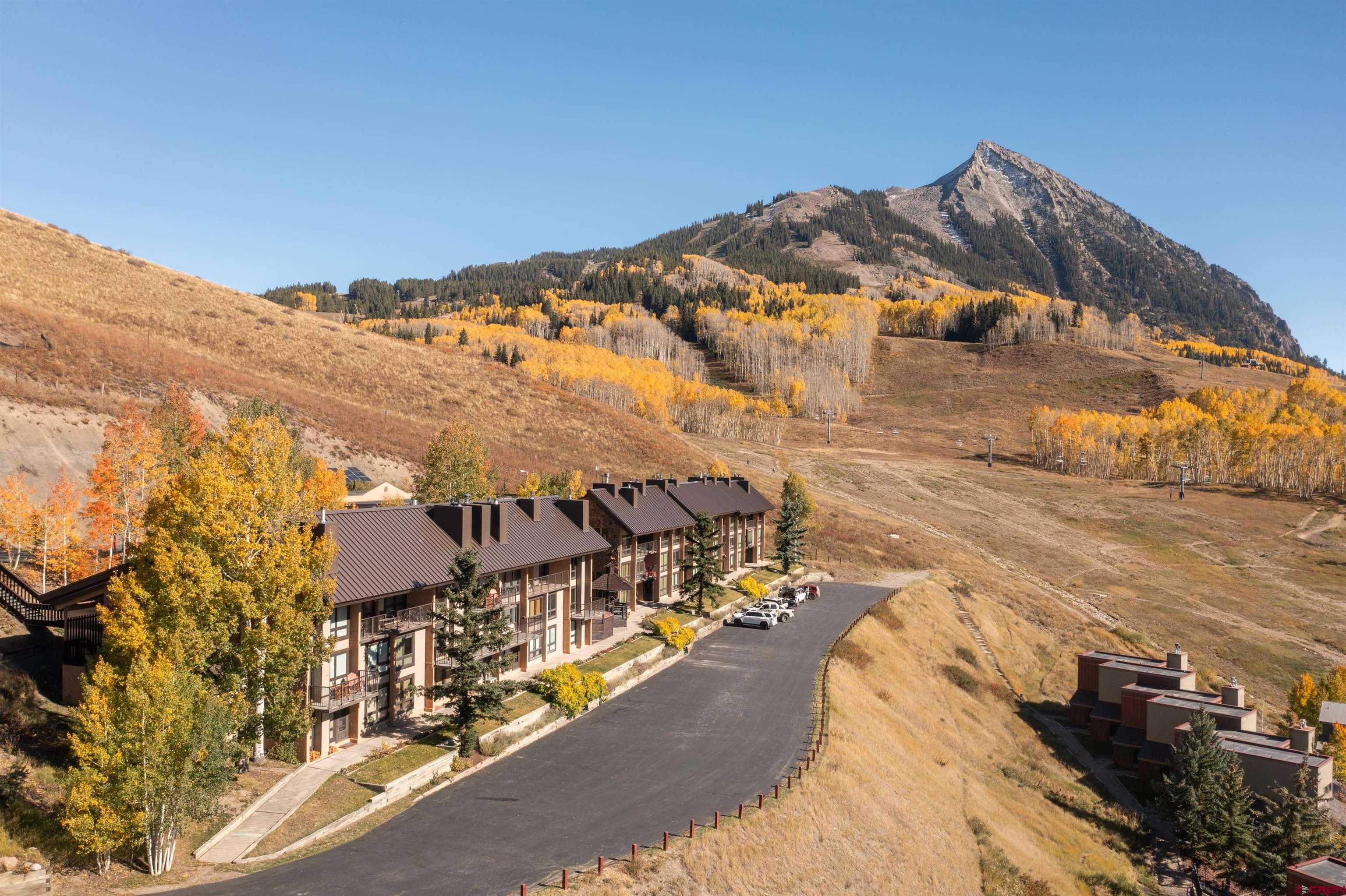 a view of a house with a mountain