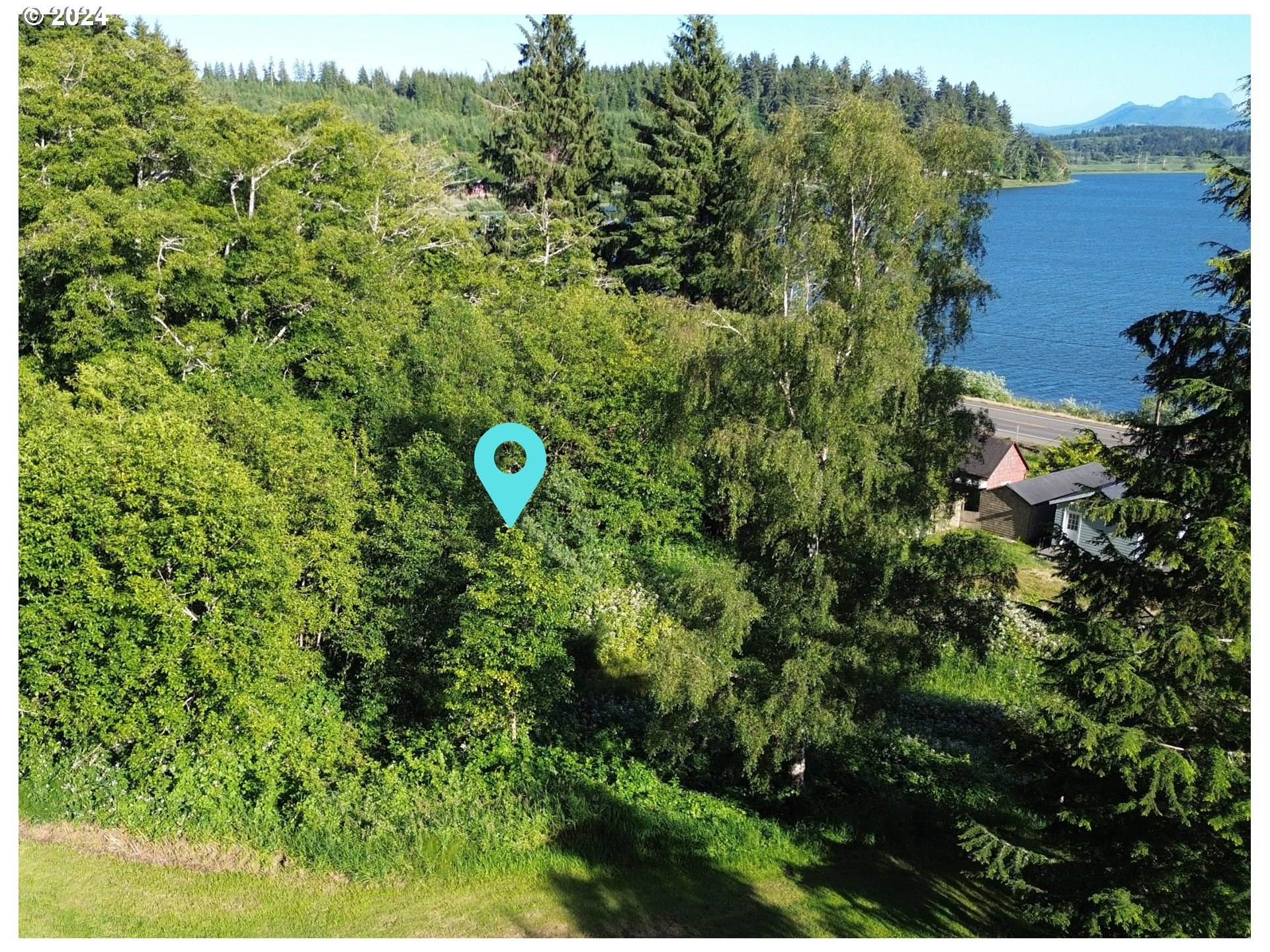 an aerial view of a house with lots of trees