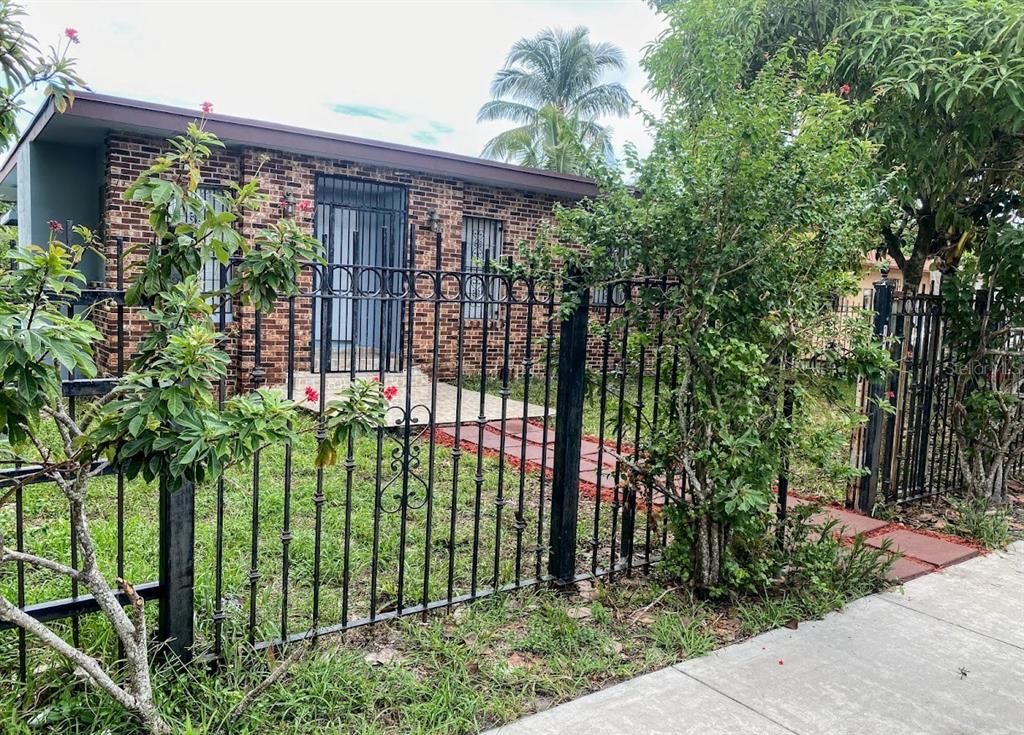 a view of a backyard with plants