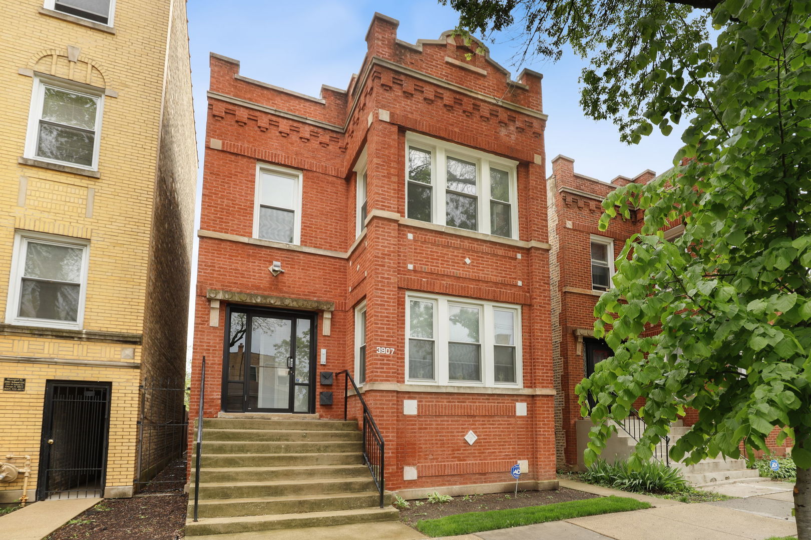 a front view of a building