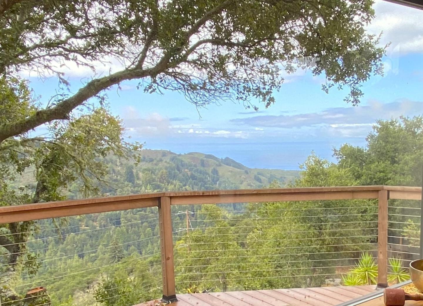 a view of lake from a balcony