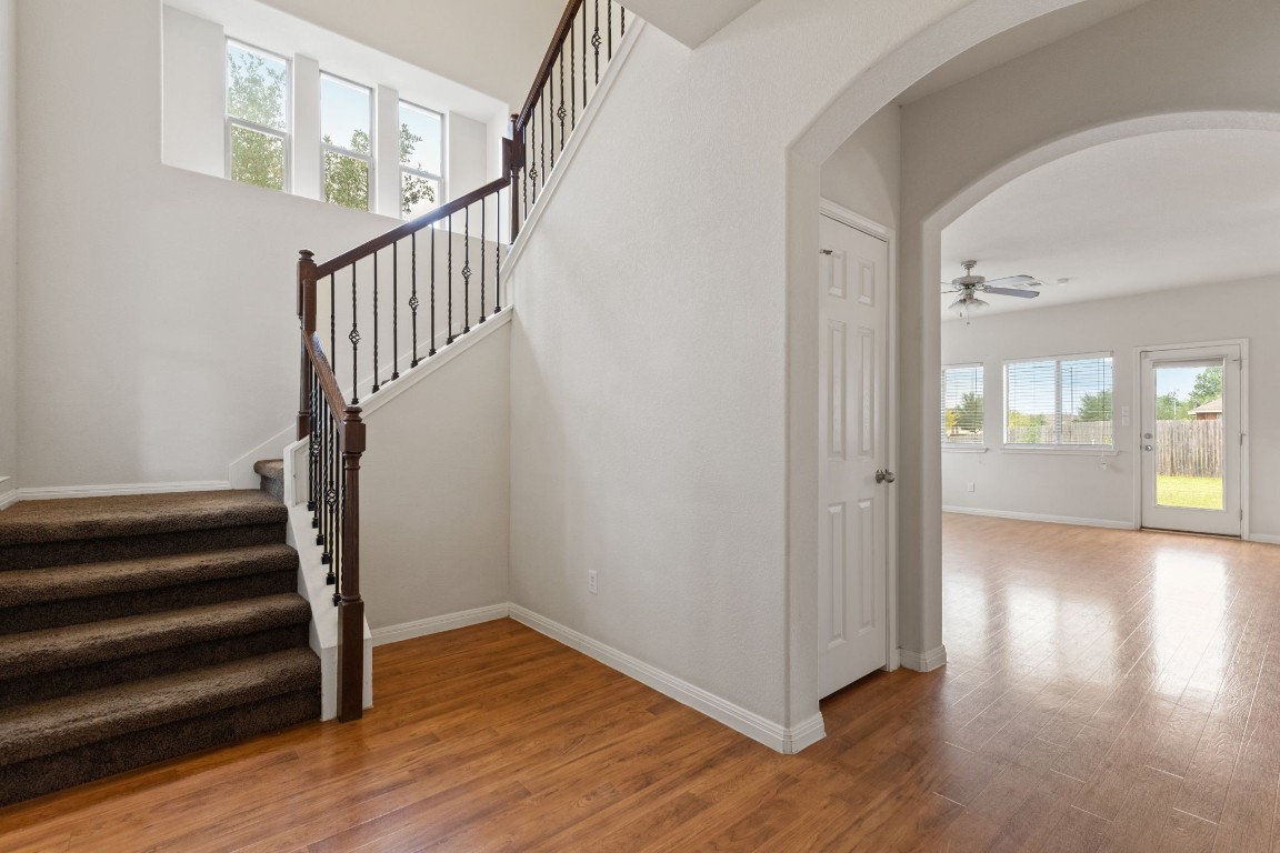 a view of entryway with wooden floor