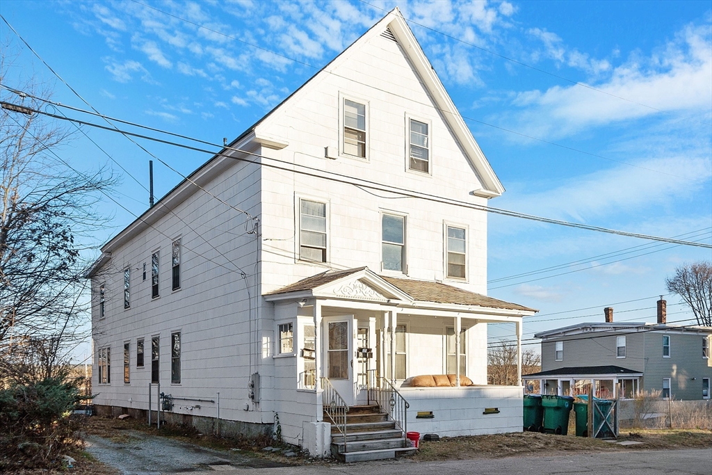 a front view of a large white building