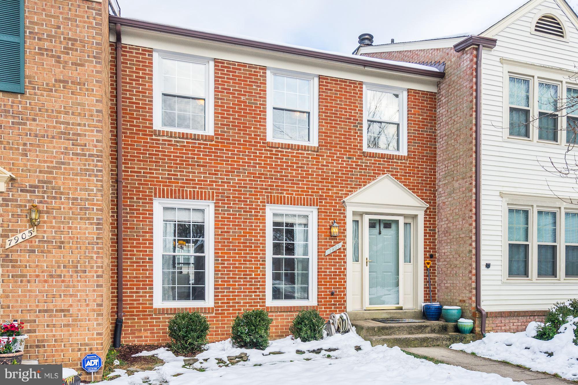 a front view of a brick house