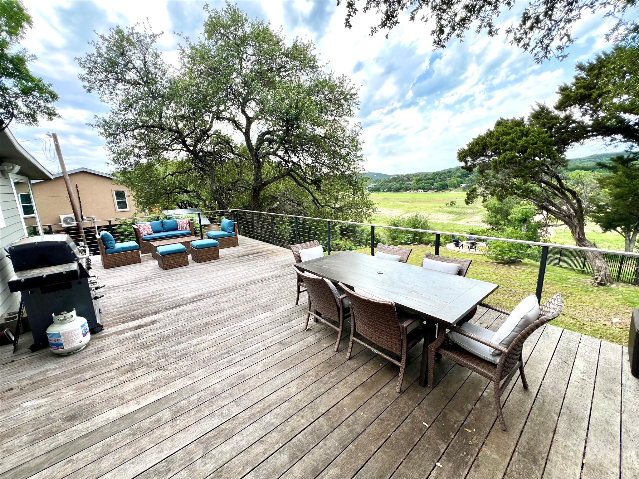 an outdoor view with patio