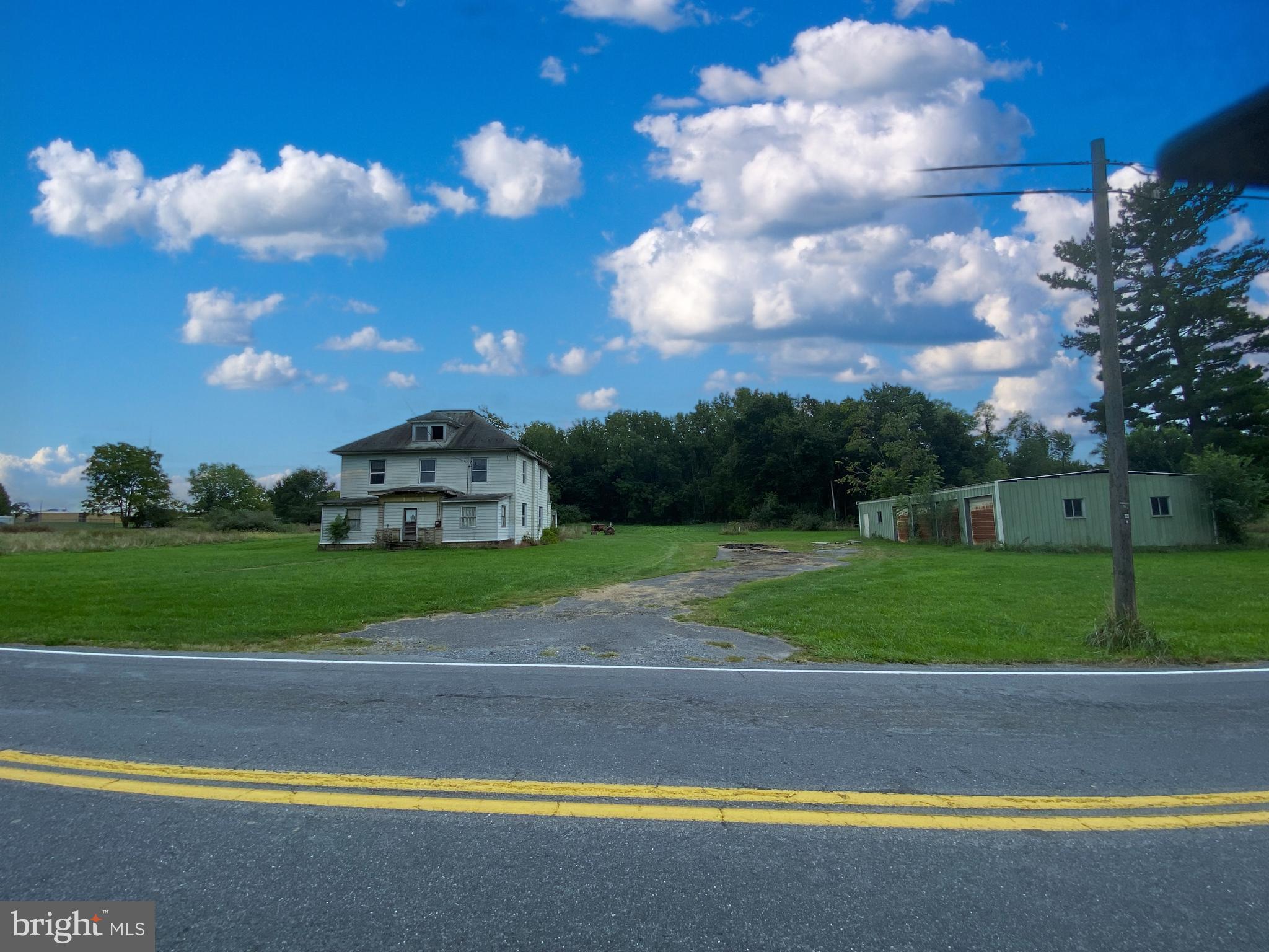 a view of a house with a big yard and a large tree