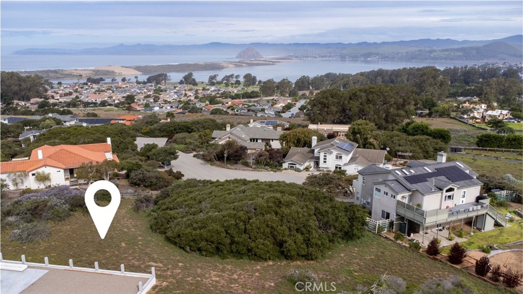 an aerial view of a house with a garden