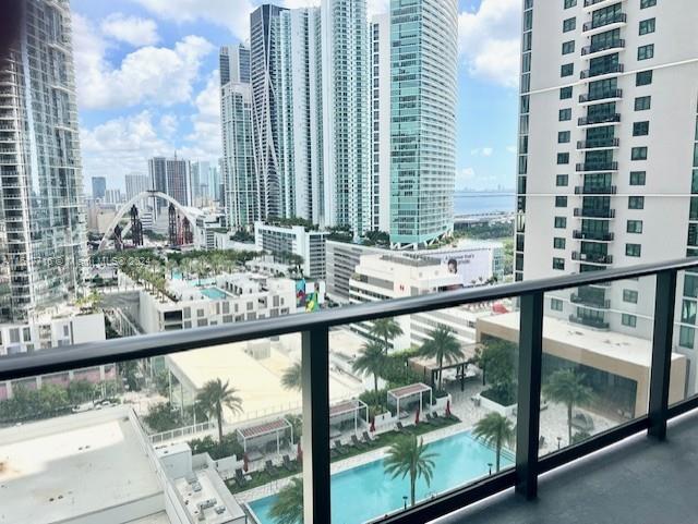 a view of a city from a balcony