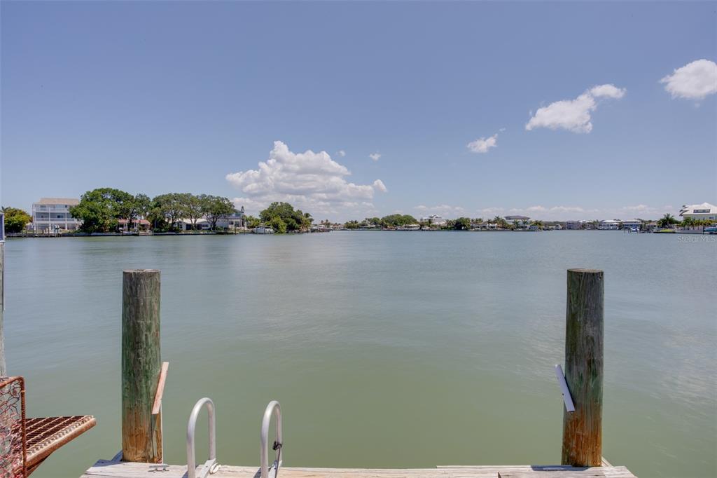 a view of a lake with houses in the back