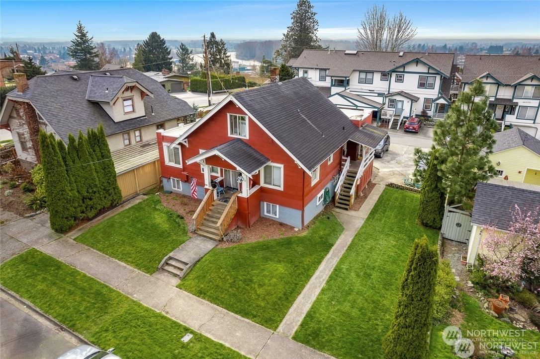 an aerial view of a house