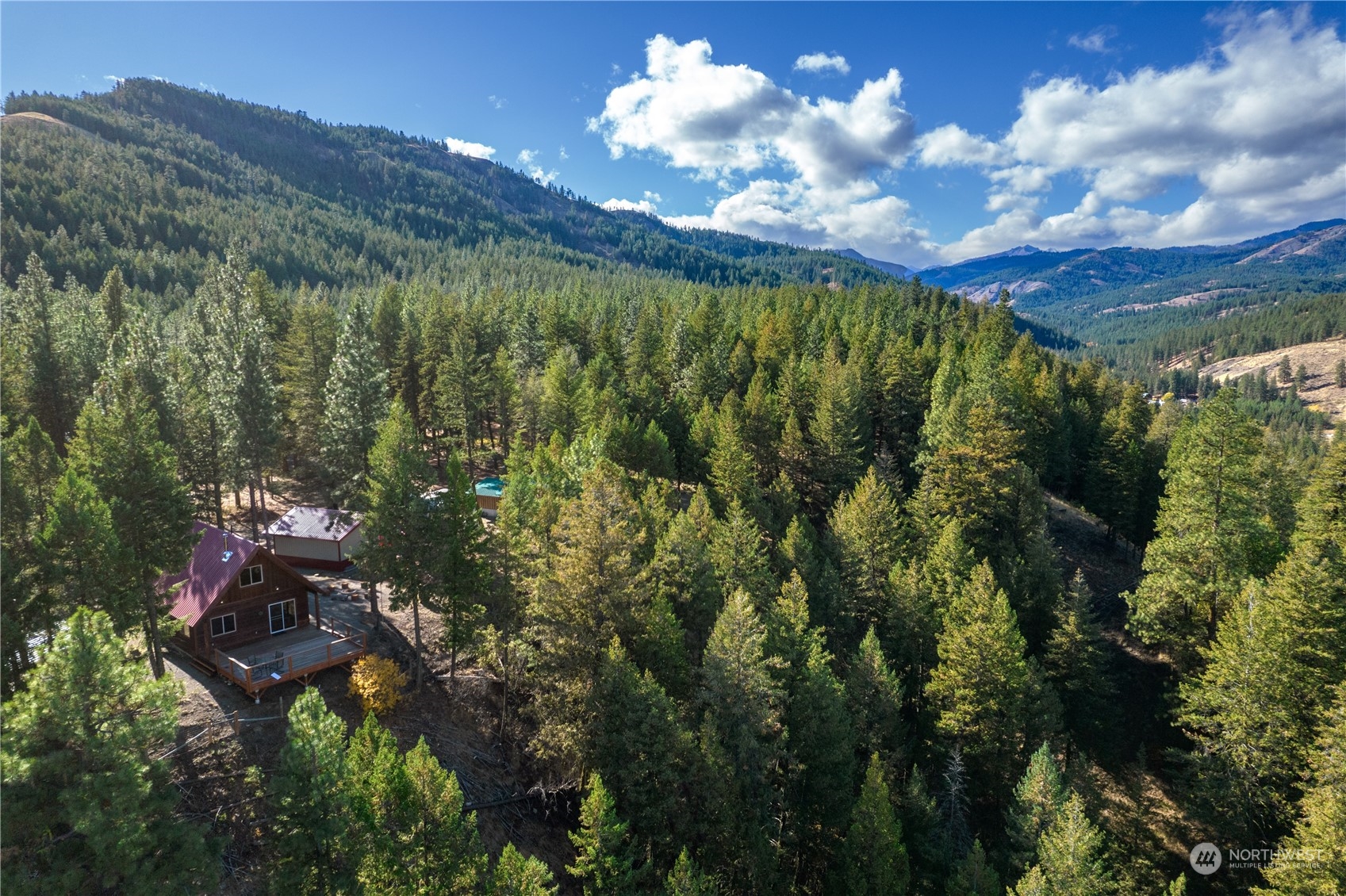 a view of a houses with a lush green forest