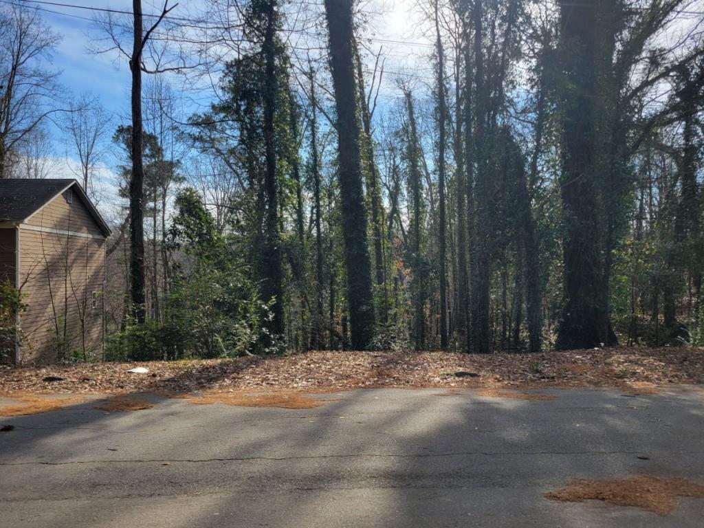 a view of a yard with trees