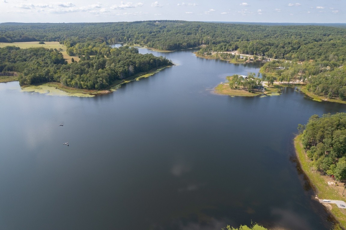 a view of a lake with houses