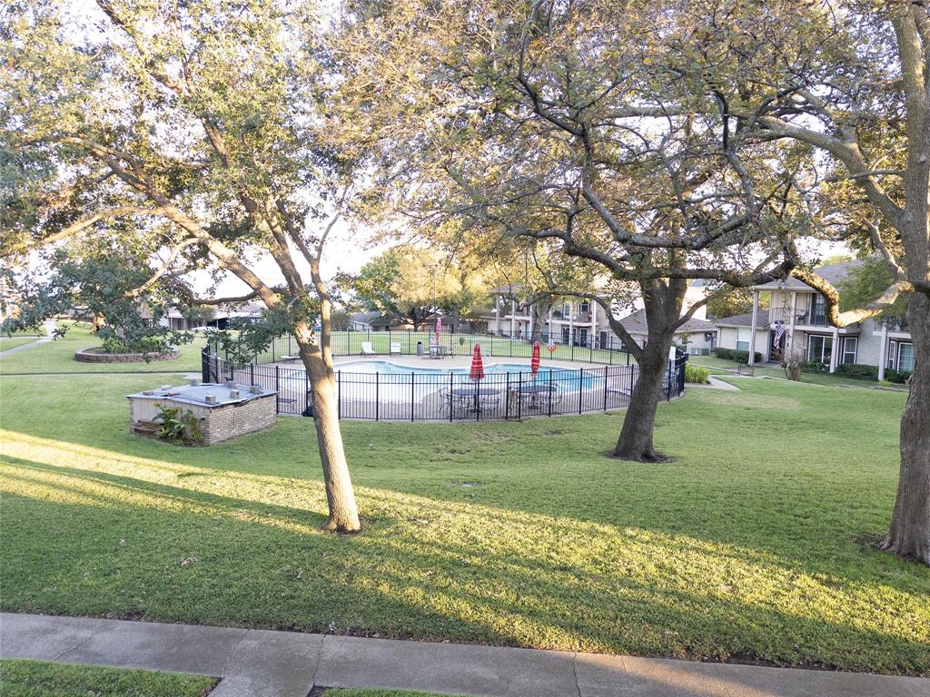 a view of a yard with a tree