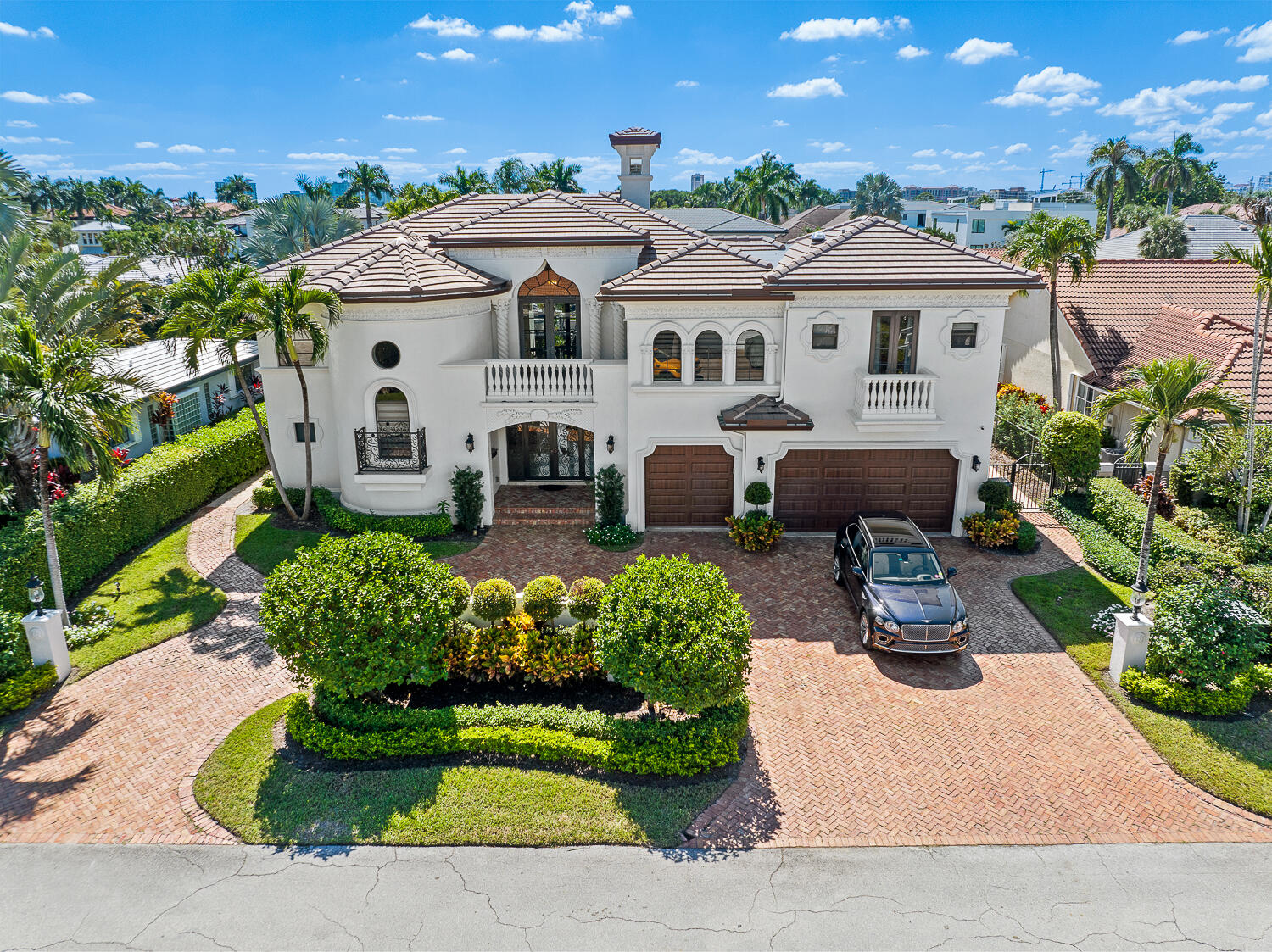 a aerial view of a house with garden