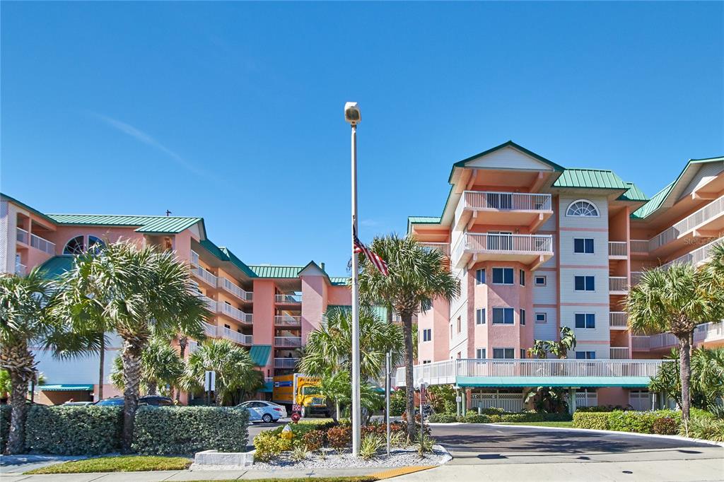 a front view of a building with street view