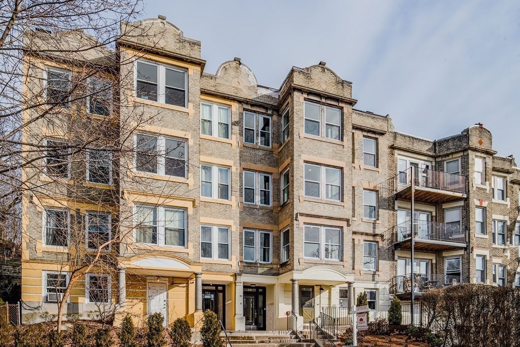 a front view of a residential apartment building