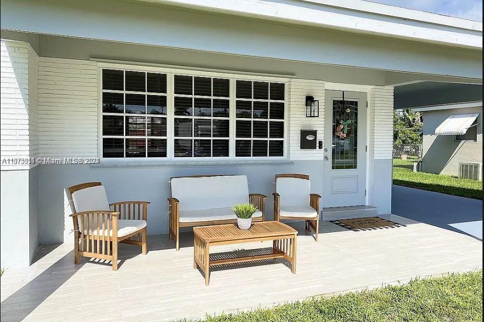 a building outdoor space with a couch