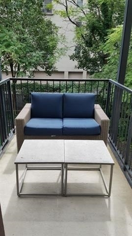 a view of a bench in the roof deck