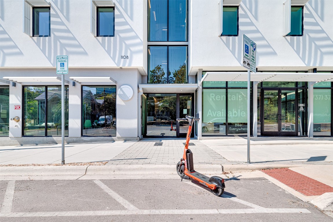 a view of a building with windows