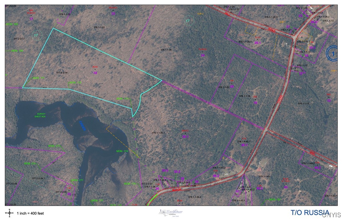 Property outlined in Blue, borders Black Creek