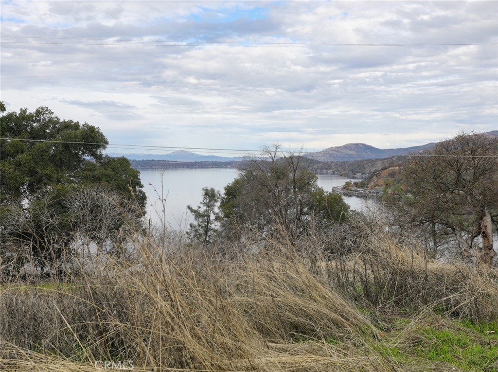 a view of a lake with a mountain in the background