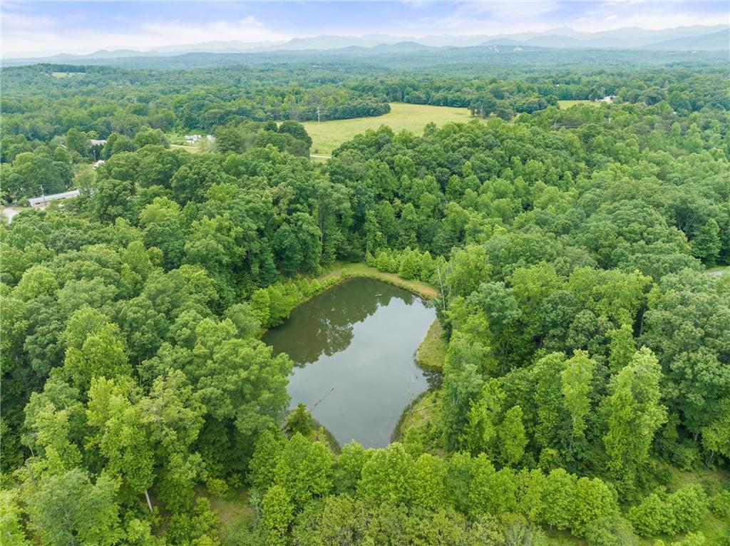 an aerial view of a house with a yard and lake view